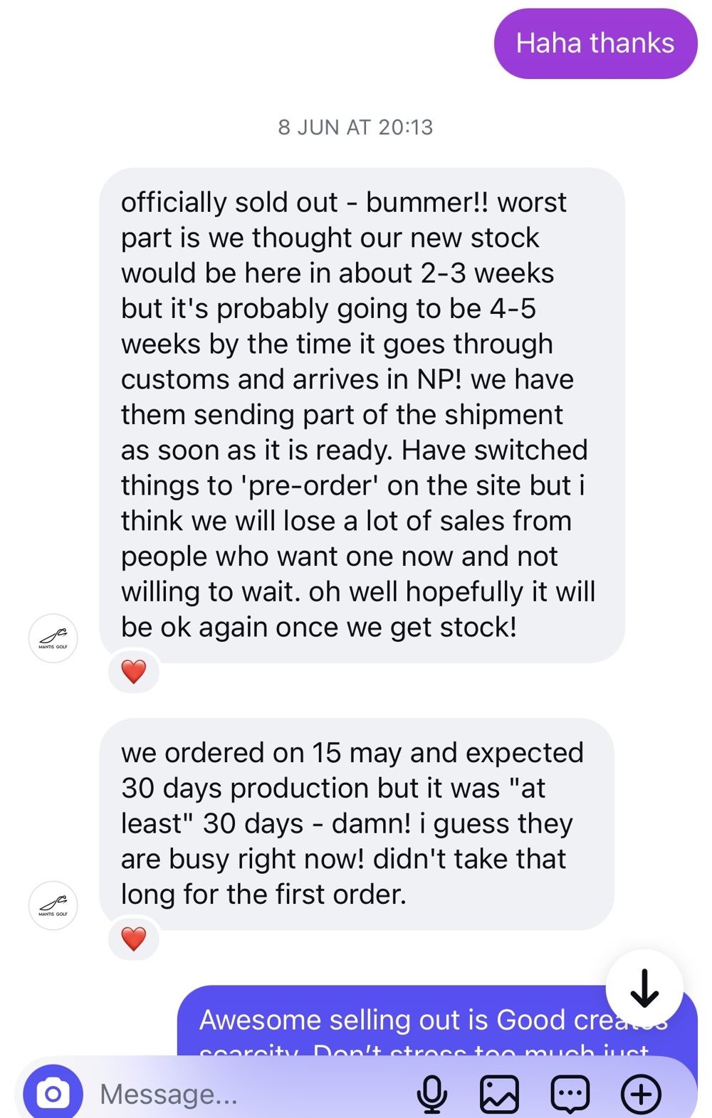 Student message: officially sold out