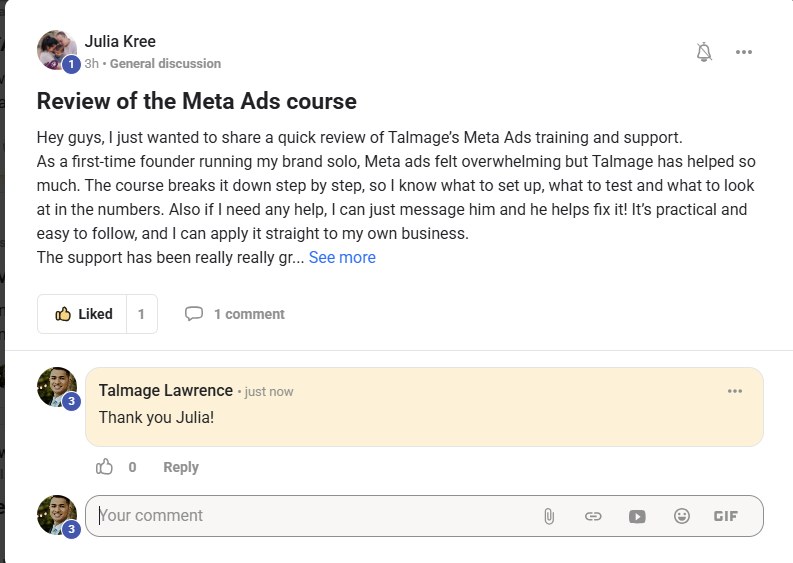 Julia Kree: review of the Meta Ads course, step by step and practical, with great support